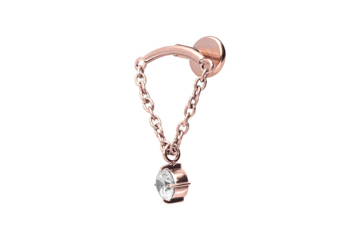 Titan Labret Piercing mit Push Fit BOGEN + KETTE + KRISTALL